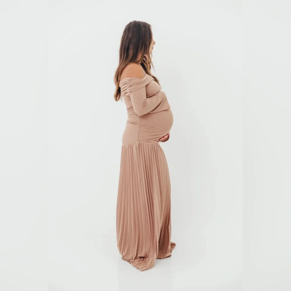 Worth Collective Lennox Long Sleeve Maxi Dress in Taupe - Bump Friendly NWT - Picture 8 of 15